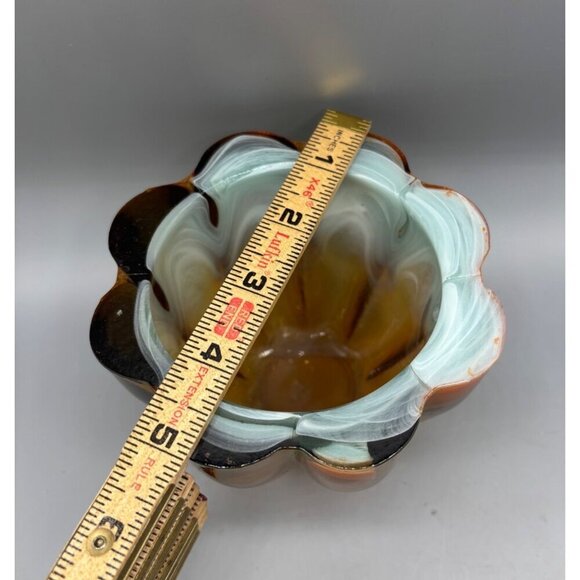 Vtg Vitrocolor Recycled  Glass Candle Holder Scalloped Multicolor Swirl - Picture 6 of 7